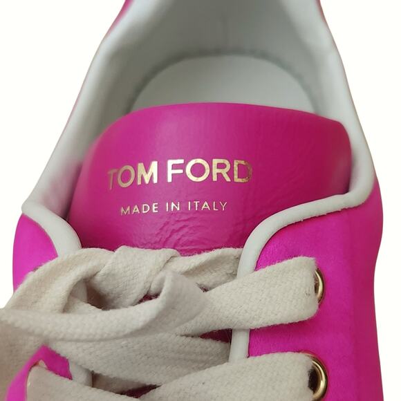 TOM FORD City satin cap toe metallic low top lace up hot pink sneakers Size 38 8 - Picture 9 of 14